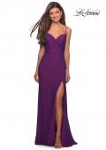 Picture of: Classic Long Jersey Gown with Side Ruching and Slit, Style: 27626