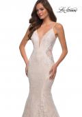 Picture of: Long Mermaid Lace Dress with Back Rhinestone Detail in White Blush, Style: 28355, Detail Picture 19
