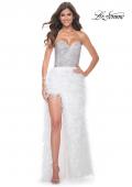 Picture of: Feather Prom Gown with High Slit and Full Rhinestone Strapless Bodice in White Feather, Style: 32165, Main Picture