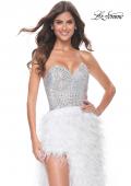 Picture of: Feather Prom Gown with High Slit and Full Rhinestone Strapless Bodice in White Feather, Style: 32165, Detail Picture 1