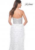 Picture of: Feather Prom Gown with High Slit and Full Rhinestone Strapless Bodice in White Feather, Style: 32165, Detail Picture 2