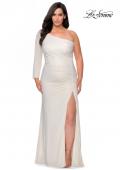 Picture of: One Shoulder Long Sleeve Metallic Plus Size Gown in White Gold, Style: 28878, Detail Picture 1
