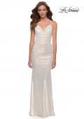 Picture of: Fitted Metallic Jersey Gown with Open Criss Cross Strappy Back in White, Style 29837, Main Picture
