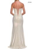 Picture of: Strapless Metallic Gown with Lace Trim and Lace-Up Back in White Gold, Style: 33418, Detail Picture 8