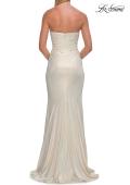 Picture of: Strapless Metallic Jersey Gown with Ruching and Fitted Silhouette in White Gold, Style: 33424, Detail Picture 12