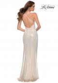 Picture of: Wrap Style Metallic Jersey Gown with Ruching in White Gold, Style 29707, Back Picture