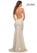 Picture of: Metallic Jersey Gown with Stunning Open Back in White Gold, Back Picture