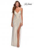 Picture of: Long Metallic Jersey Prom Dress with Knot Detail in White/Gold, Style: 28363, Detail Picture 1