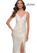 Picture of: Wrap Style Metallic Jersey Gown with Ruching in White Gold, Style 29707, Detail Picture 1