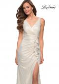 Picture of: Gorgeous Metallic Jersey Gown with Ruffle Detail in White Gold, Style 29759, Detail Picture 1