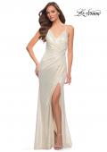 Picture of: Criss Cross Ruched Metallic Prom Dress with Slit White Gold, Style 29836, Detail Picture 1