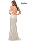Picture of: Criss Cross Ruched Metallic Prom Dress with Slit White Gold, Style 29836, Detail Picture 2