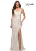 Picture of: Gorgeous Metallic Jersey Gown with Ruffle Detail in White Gold, Style 29759, Detail Picture 4