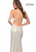 Picture of: Criss Cross Ruched Metallic Prom Dress with Slit White Gold, Style 29836, Detail Picture 6