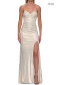 Picture of: Strapless Metallic Gown with Lace Trim and Lace-Up Back in White Gold, Style: 33418, Detail Picture 7