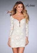 Picture of: Long Sleeve Lace Dress with Deep V Neckline in White, Style: 25038, Main Picture