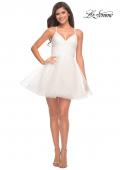 Picture of: Short Fit and Flare Tulle Dress with Open Back in White, Detail Picture 8