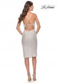Picture of: Soft Sequin Midi Dress with Draped Neckline and Slit in White, Style: 30922, Detail Picture 8