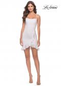 Picture of: Fitted Ruffle Skirt Short Dress with Square Neckline in White, Style: 30945, Detail Picture 8