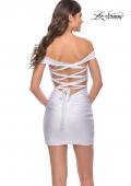 Picture of: Short Off The Shoulder Dress with Lace Up Back in White, Style: 29268, Detail Picture 10
