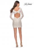 Picture of: Long Sleeve Sequin Dress with Ruching and Open Back in White, Style: 30951, Detail Picture 10