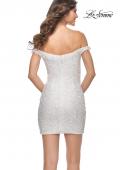 Picture of: Off the Shoulder Sequin Mini with Fringe Beaded Detail in White, Style: 31727, Back Picture