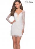 Picture of: Lace Dress with Sheer Sleeves and Scalloped Hem in White, Style: 28233, Detail Picture 1