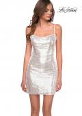 Picture of: Sequined Short Homecoming Dress with Cut Out Back in White, Style: 29256, Detail Picture 1