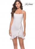 Picture of: Fitted Ruffle Skirt Short Dress with Square Neckline in White, Style: 30945, Detail Picture 1