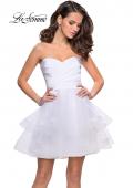 Picture of: Short Homecoming Dress with Tiered Tulle Skirt in White, Style: 26654, Detail Picture 2