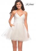 Picture of: Short Fit and Flare Tulle Dress with Open Back in White, Detail Picture 3