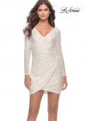 Picture of: Long Sleeve Sequin Dress with Ruching and Open Back in White, Style: 30951, Detail Picture 3