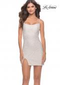 Picture of: Short Dress with Square Neck and Skirt Slit in White, Style: 30960, Detail Picture 3