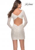 Picture of: Long Sleeve Sequin Dress with Ruching and Open Back in White, Style: 30951, Detail Picture 4