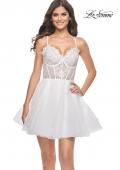 Picture of: Short Dress with Flared Skirt and Sheer Lace Bodice in White, Style: 31769, Detail Picture 4
