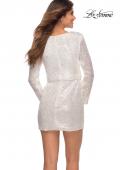 Picture of: Long Sleeve Sequin Dress with Faux Wrap Skirt in White, Style: 28316, Detail Picture 6