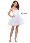 Picture of: Short Homecoming Dress with Tiered Tulle Skirt in White, Style: 26654, Detail Picture 7