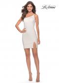 Picture of: One Shoulder Mini Dress with Slit in White, Style: 30927, Detail Picture 7