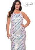Picture of: Multi Colored Plus Size Sequin Dress with High Neckline in White Multi, Style: 28877, Detail Picture 1