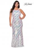 Picture of: Multi Colored Plus Size Sequin Dress with High Neckline in White Multi, Style: 28877, Detail Picture 4