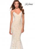 Picture of: Long Mermaid Lace Prom Dress with V Shaped Neckline in White/Nude, Style: 28504, Main Picture
