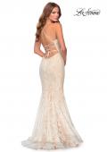 Picture of: Long Mermaid Lace Prom Dress with V Shaped Neckline in White/Nude, Style: 28504, Back Picture