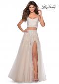 Picture of: Long Two Piece Tulle Gown with Floral Embroidery in White Nude, Style: 28271, Detail Picture 2