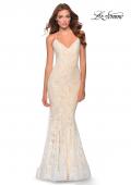 Picture of: Long Mermaid Lace Prom Dress with V Shaped Neckline in White/Nude, Style: 28504, Detail Picture 3