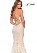 Picture of: Long Mermaid Lace Prom Dress with V Shaped Neckline in White/Nude, Style: 28504, Detail Picture 4