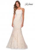 Picture of: Lace Prom Dress with Rhinestones and Strappy Back in White Nude, Style 28140, Detail Picture 5