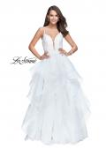Picture of: Long Tulle Ball Gown with Ruffle Skirt and Lace Bodice in White, Style: 25928, Main Picture