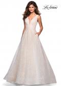Picture of: Sequin Print Ball Gown with Deep V and Pockets in White, Style: 27323, Main Picture