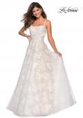 Picture of: Floor Length Lace Dress with Criss Cross Open Back in White, Style: 27448, Main Picture