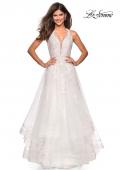 Picture of: Racer Back Lace Embellished Floor Length Ball Gown in White, Style: 27603, Main Picture